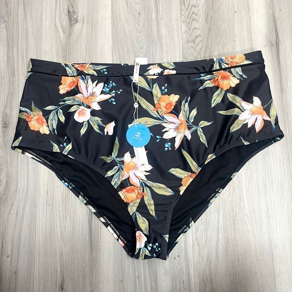 Cupshe Bikini Bottoms Women’s 3X Black and Orange Floral Print Swim NWT
